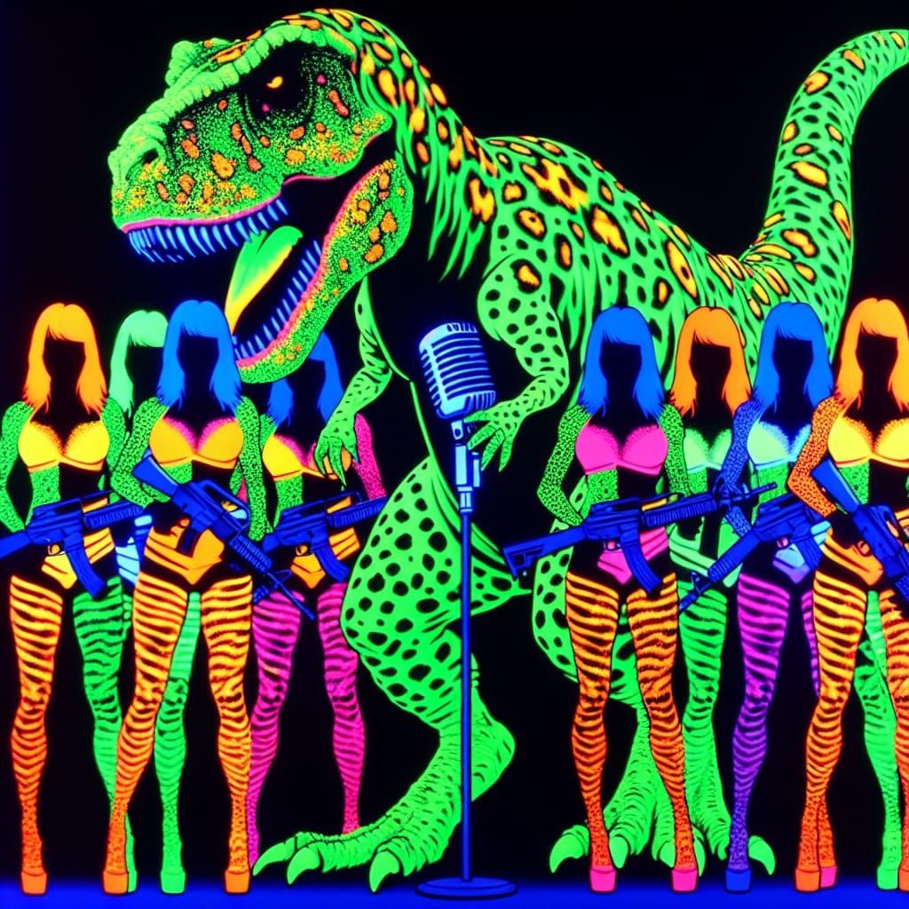 Neon T-Rex Band Blacklight Poster