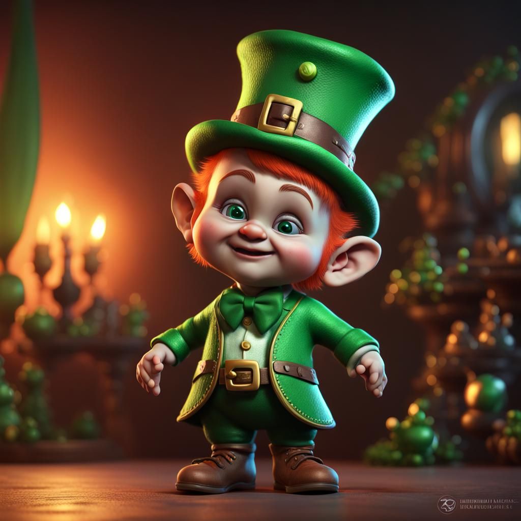 Sinister Baby Leprechaun: Hyperrealistic 3D Digital Art