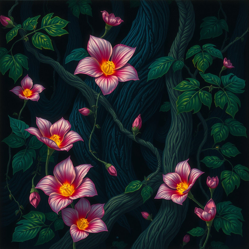 Night Flowers Bloom in Dense Jungle