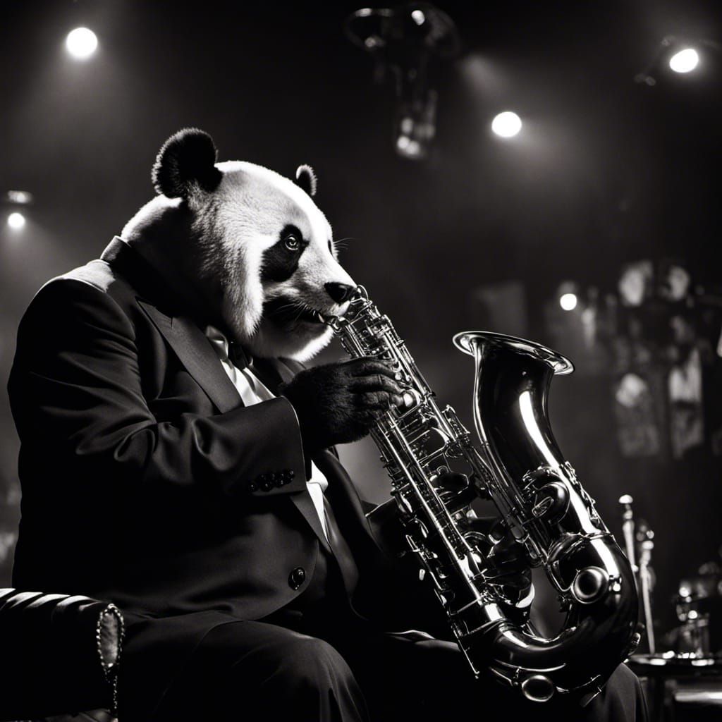 Jazz Panda Saxophone Player in Smokey Club