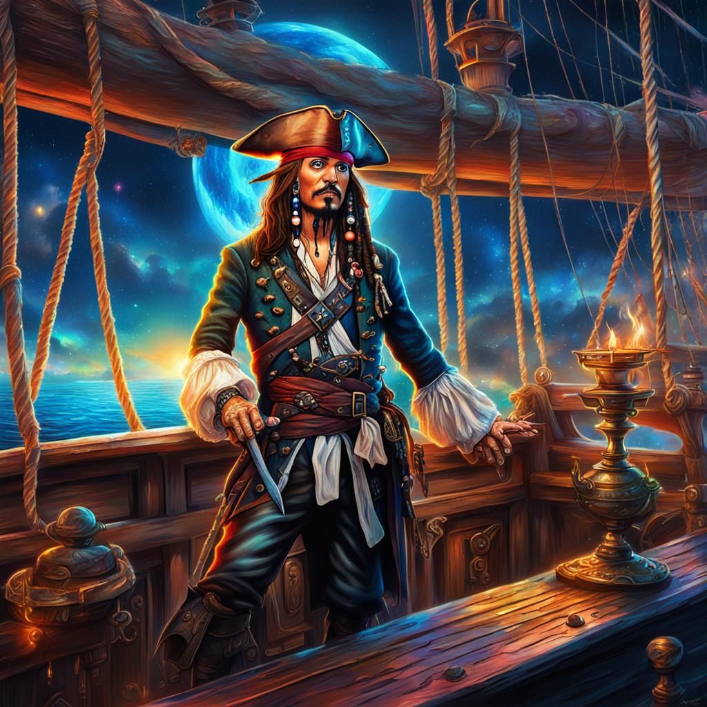 Captain Jack Sparrow on Pirate Ship Deck