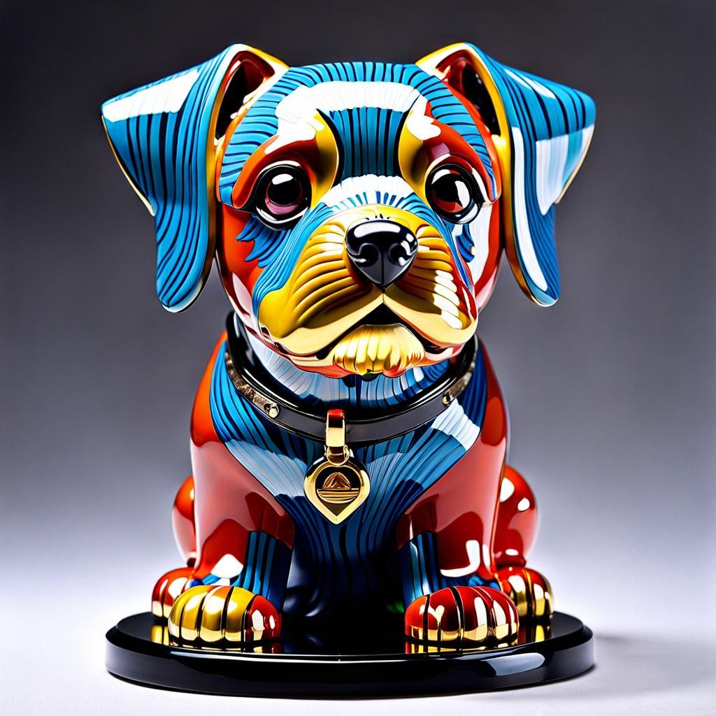 Futuristic Spice Dog Figurine in Vibrant Van Gogh Style