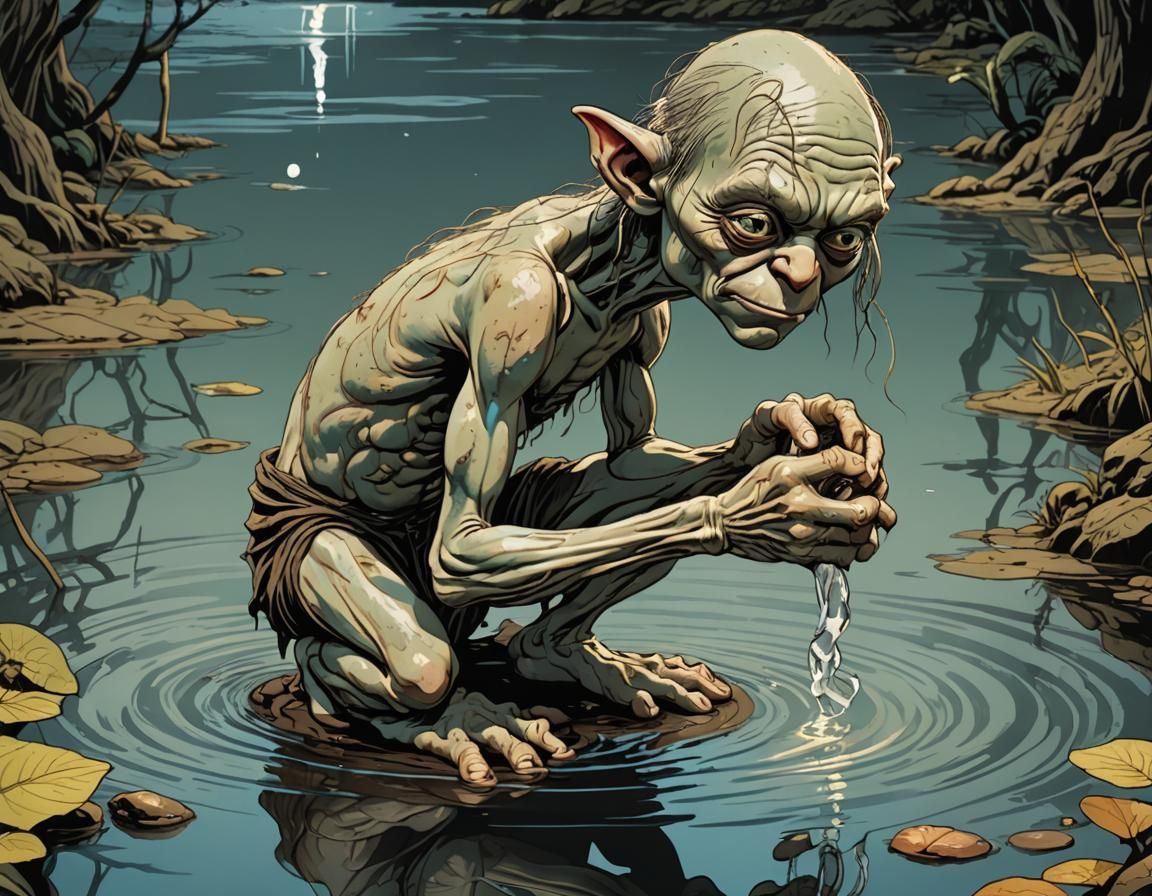 Gollum with Ring in Rankin-Bass Comic Style
