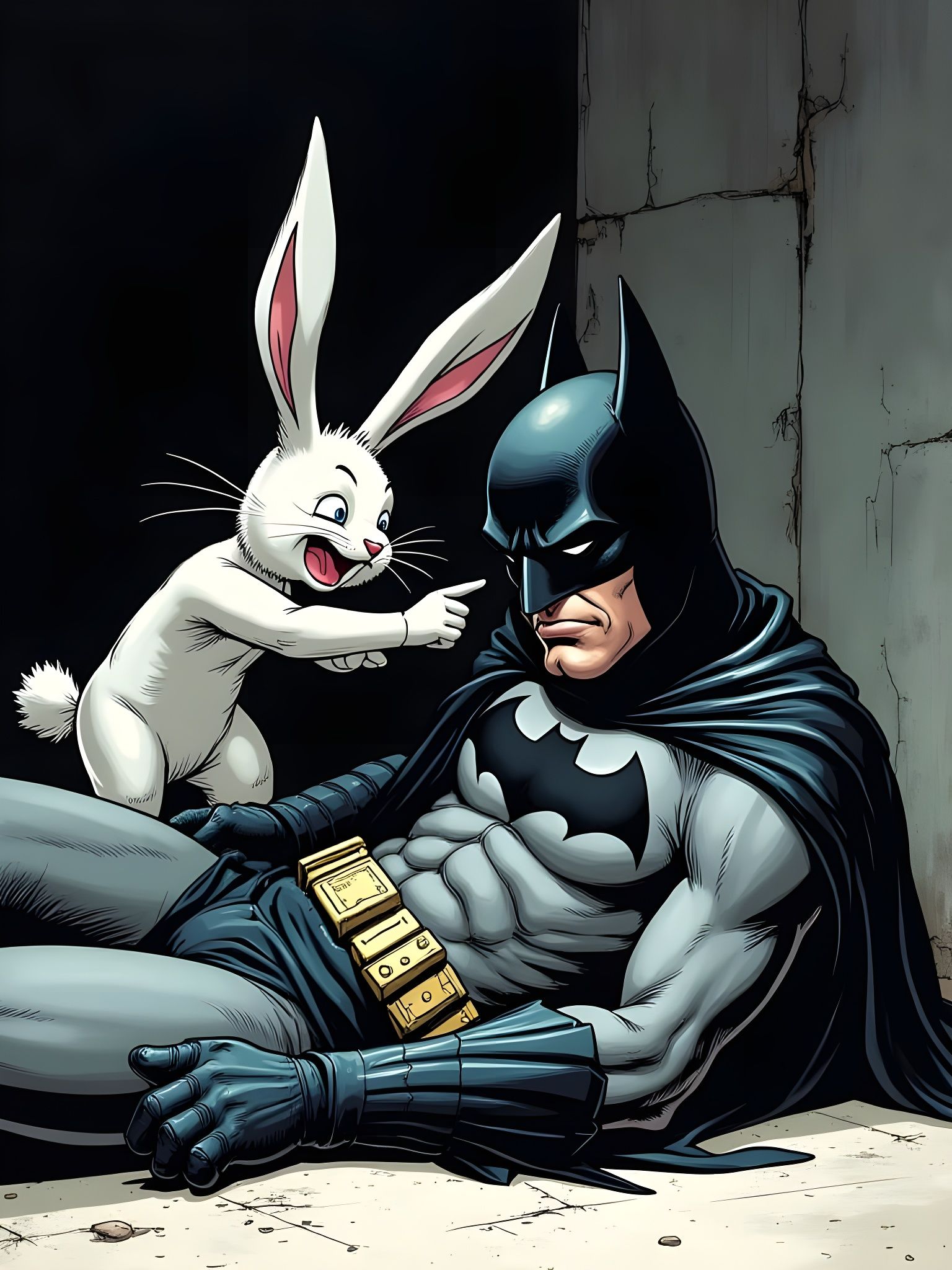 Bunny Laughs at Batman in Comic Book Style