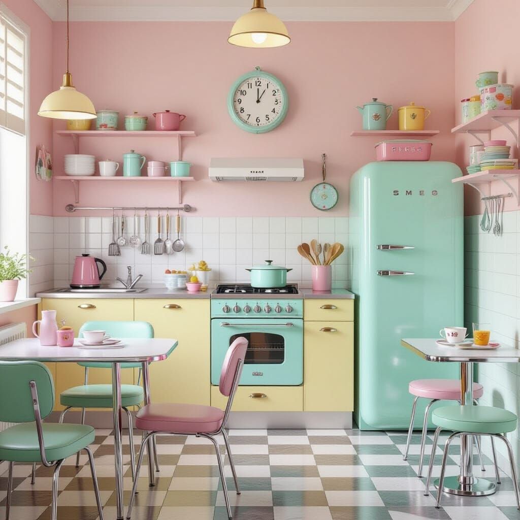 Photorealistic 1950s Retro Kitchen in Pastel Colors