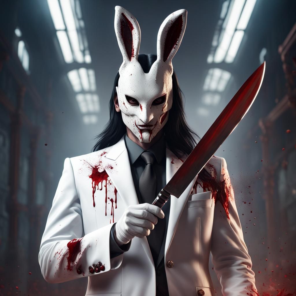 Man in Bunny Mask with Knife, Fantasy Art