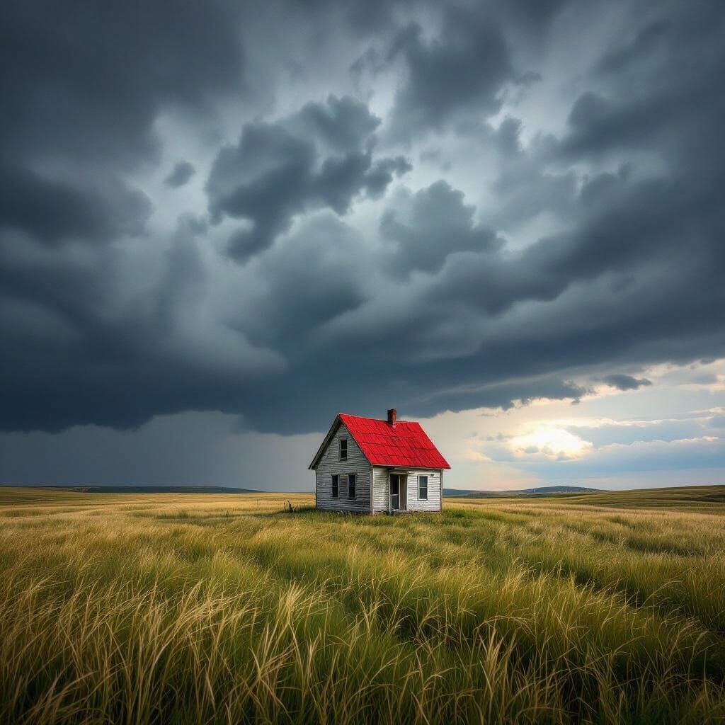 Isolated House Under Dramatic Storm Clouds