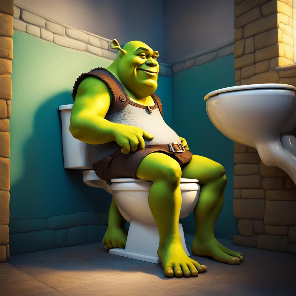 Hyperrealistic Shrek on Toilet Splash Art