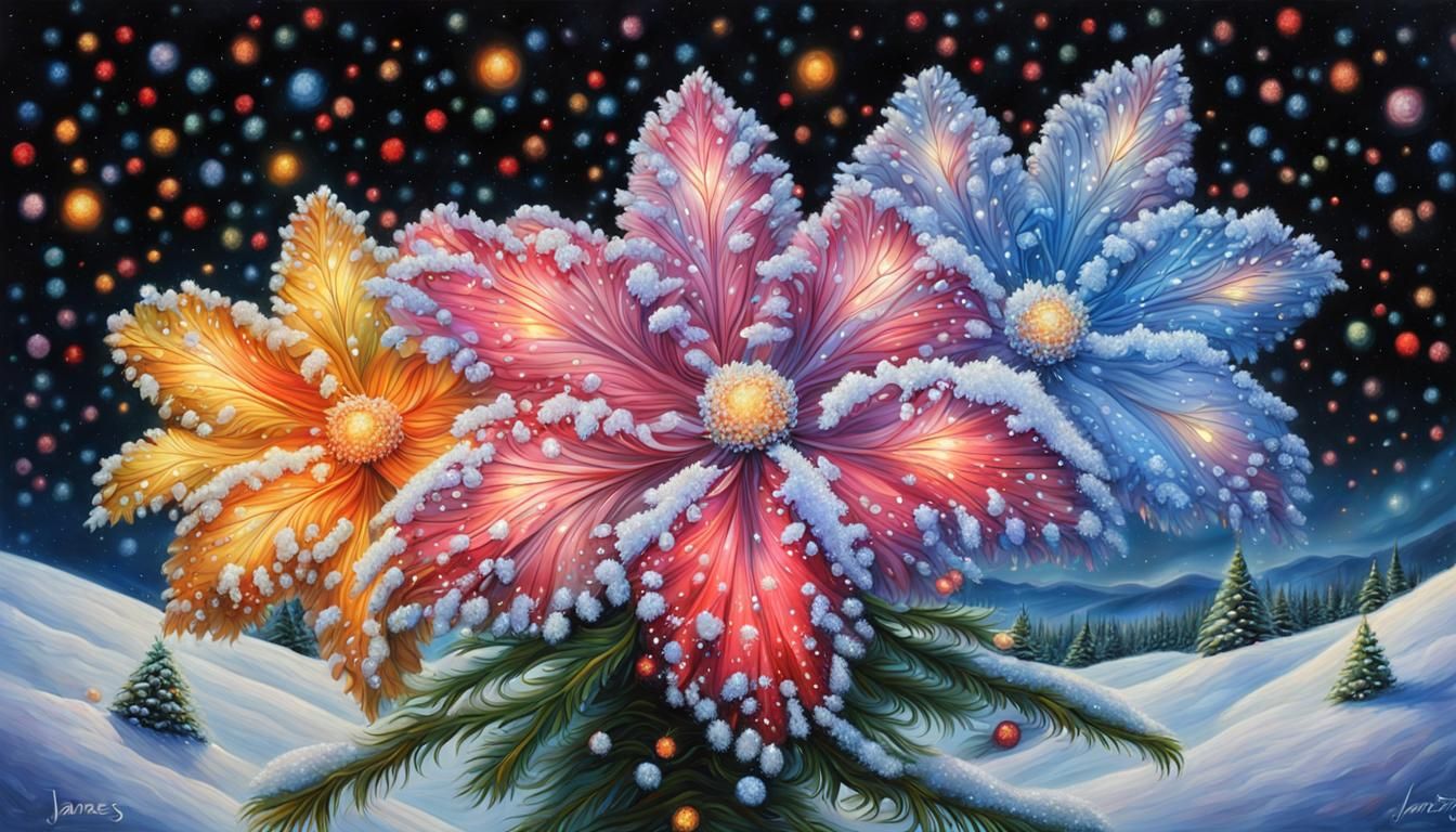 Christmas Rainforest Reflection: Iridescent Oil Painting