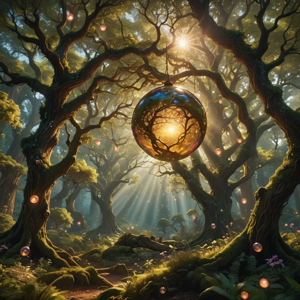 Glowing Orbs in Enchanting Forest: Fantasy Art