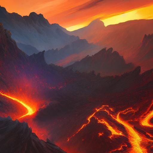 Dramatic Volcanic Landscape in Matte Painting Style