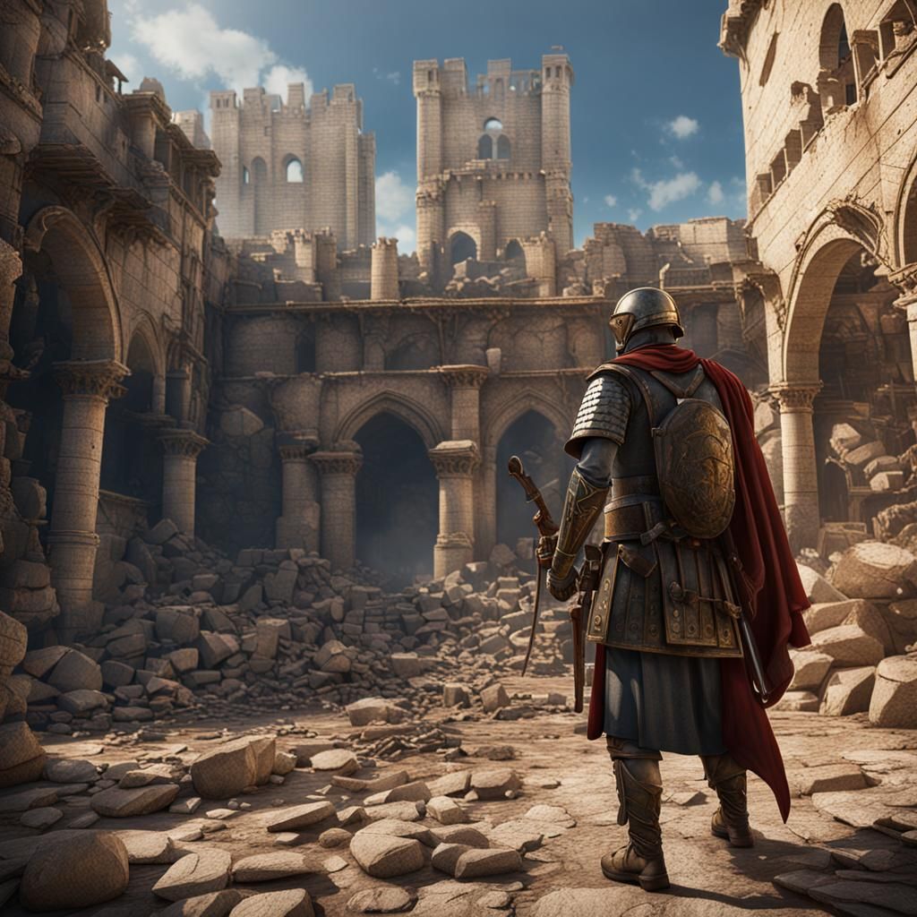 Smoking Ruins of Jerusalem with Roman Soldiers