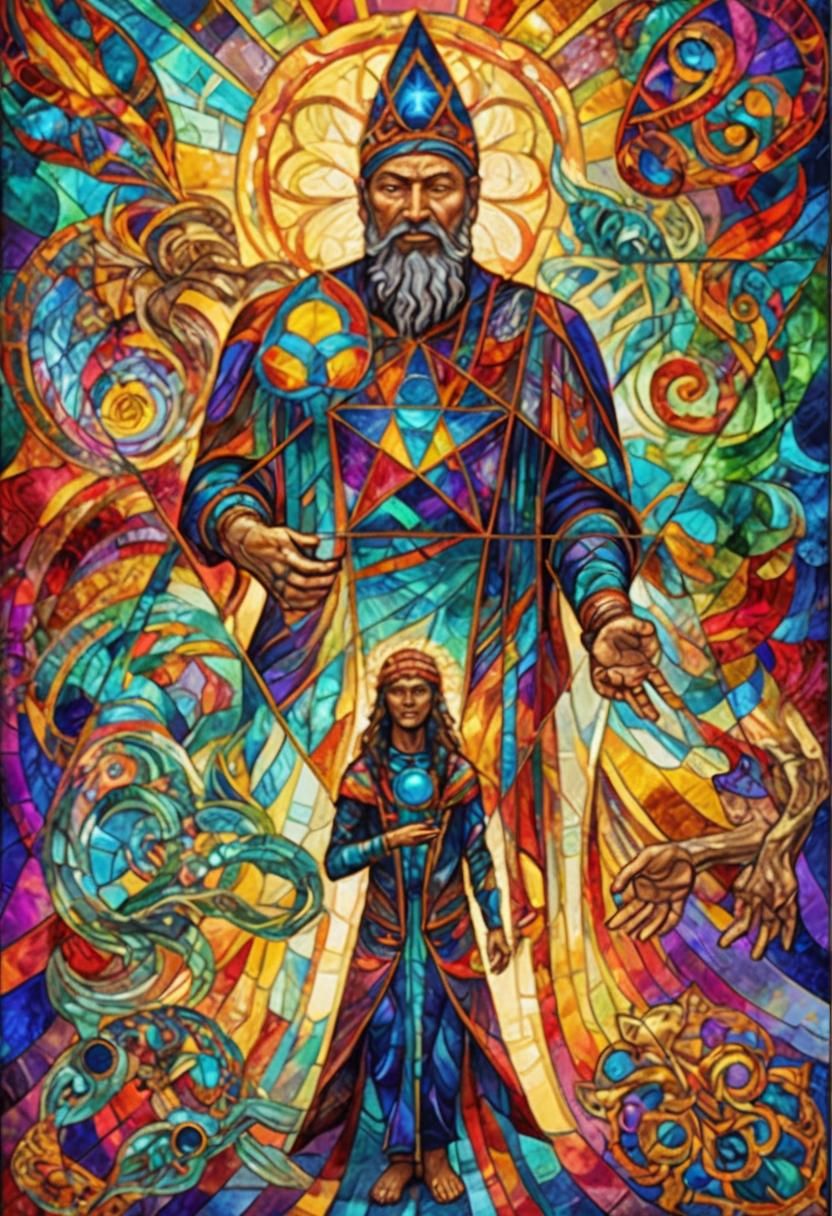 Shaman in Stained Glass with Fractal Patterns