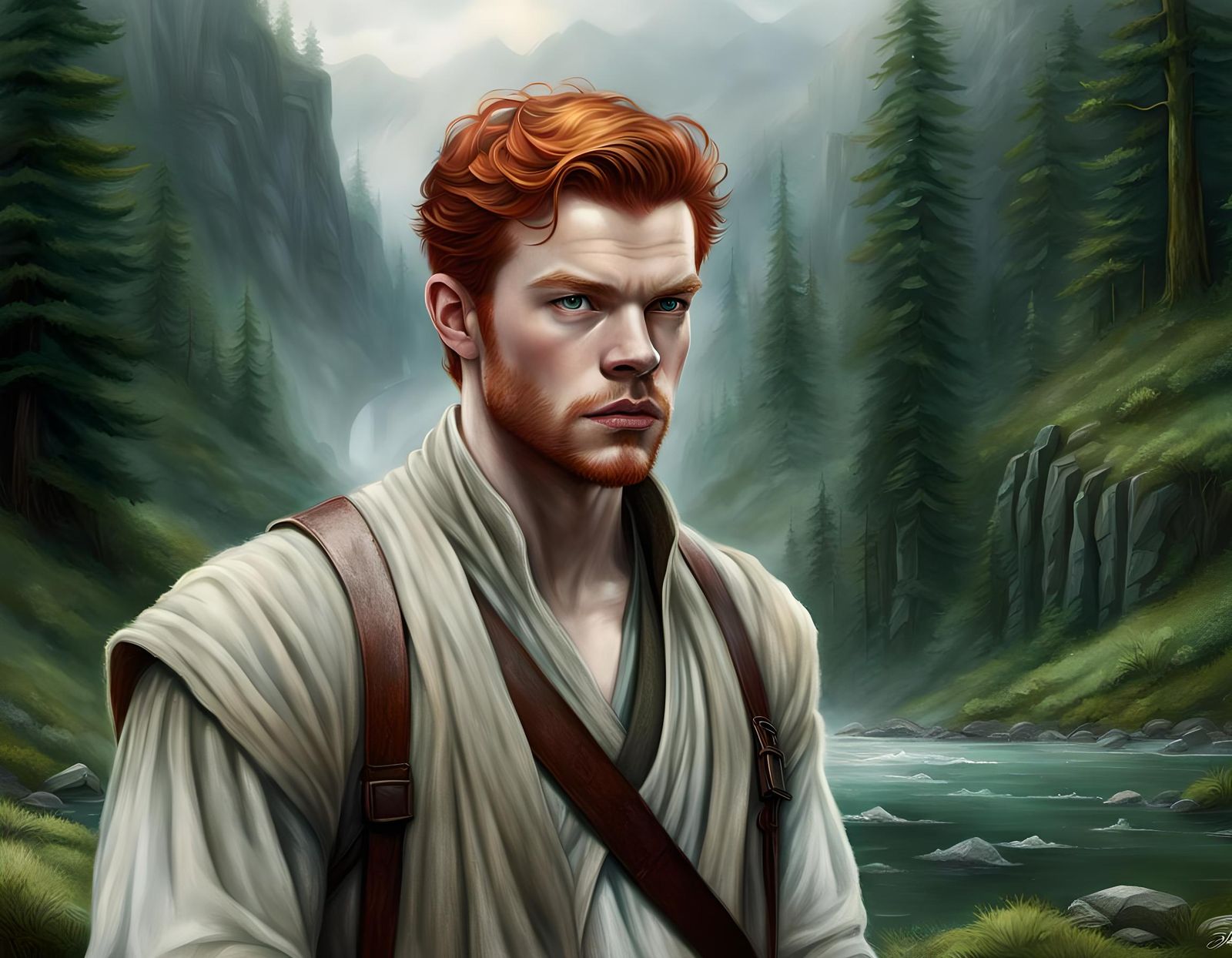 Redhead in Star Wars Style on Misty Mountains
