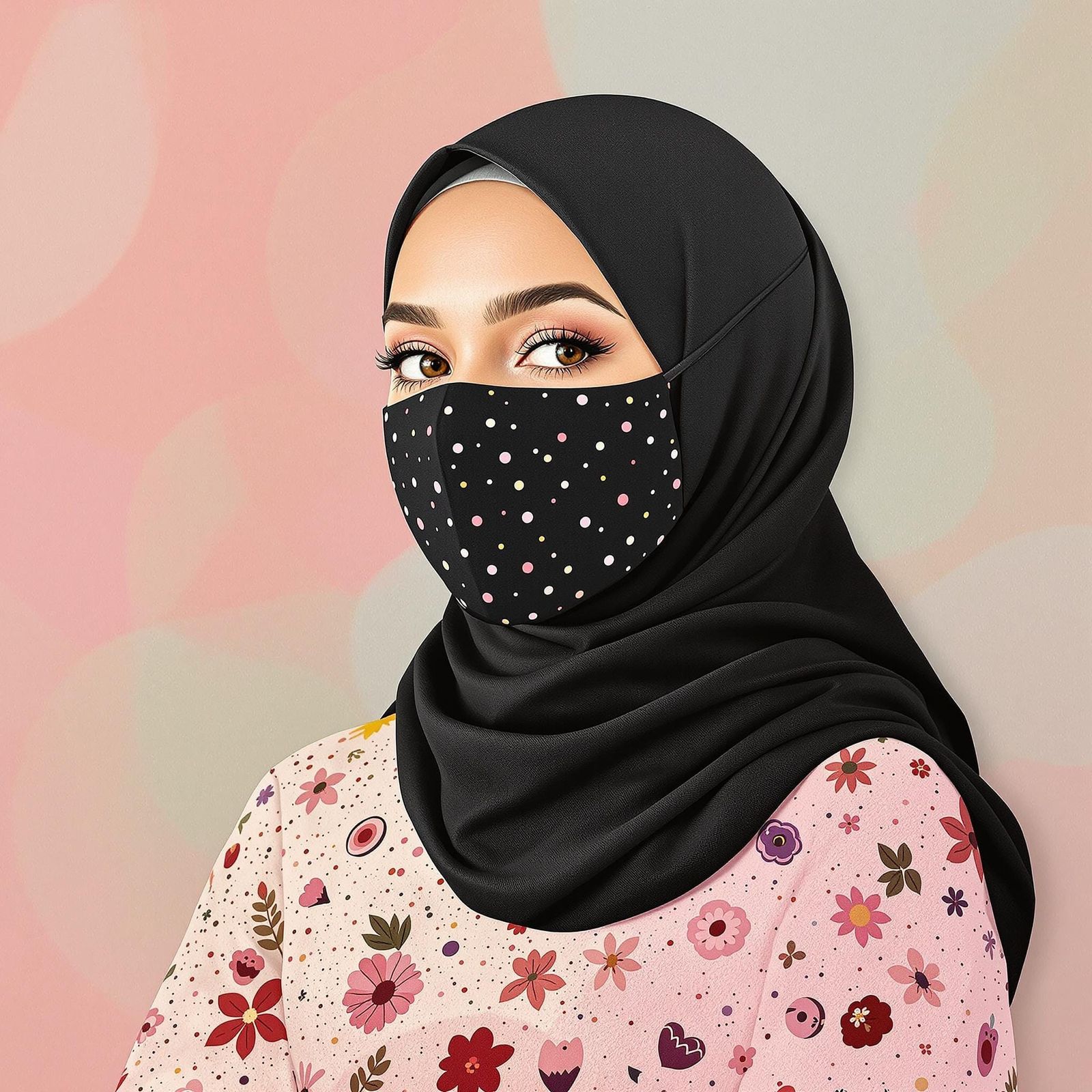 Whimsical Collage Portrait of a Beautiful Woman in Hijab