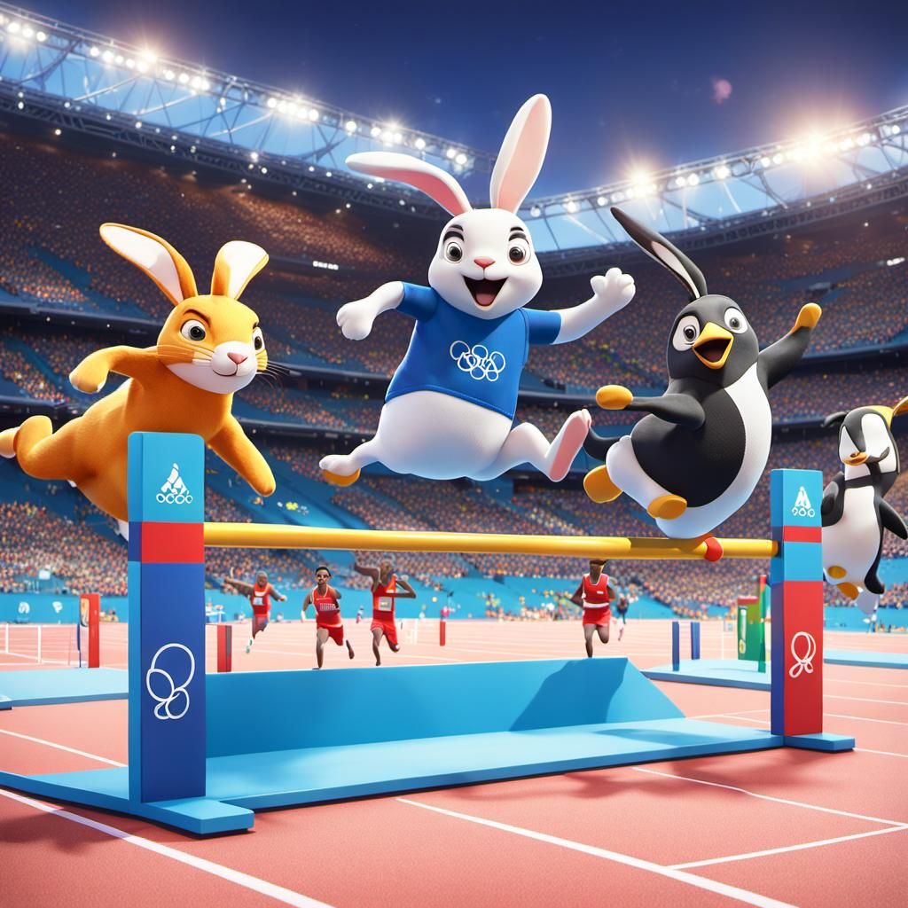 Animals Compete in Paris 2024 Olympics: 3D Render