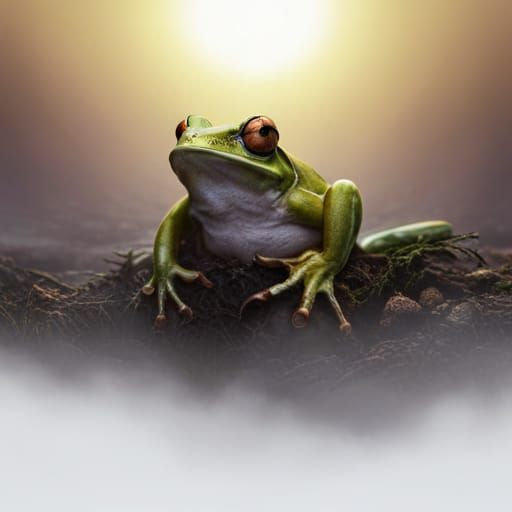 Hyperrealistic Frog in Fog: A Detailed Matte Painting