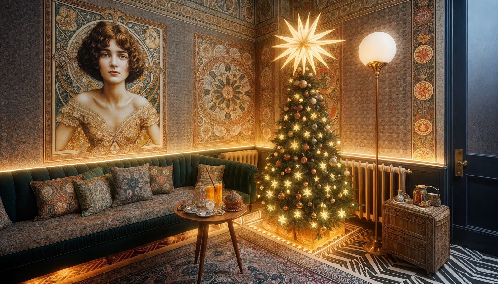 Gibson Girl in 2050's Christmas Wonderland