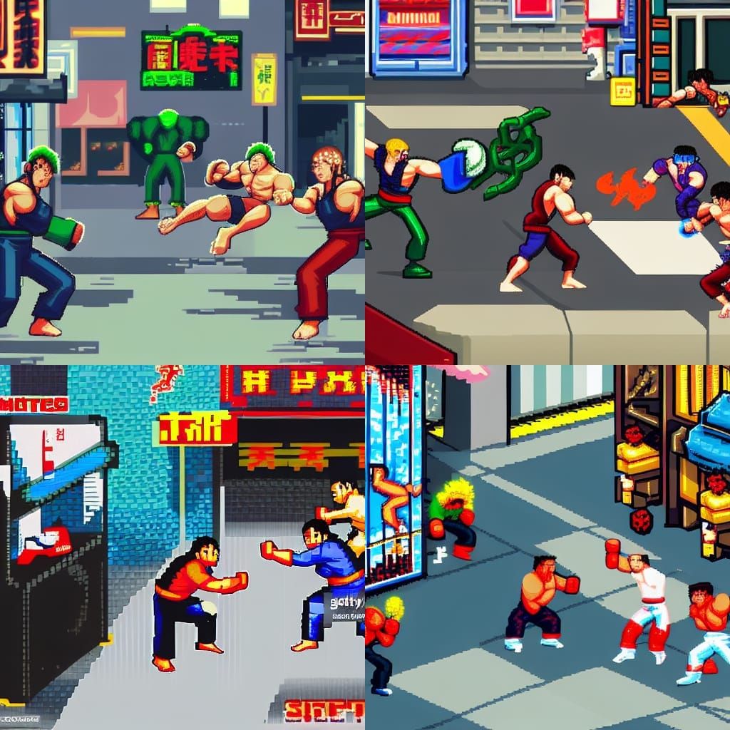 Street Fighters Sparring in Retro Pixel Art Style