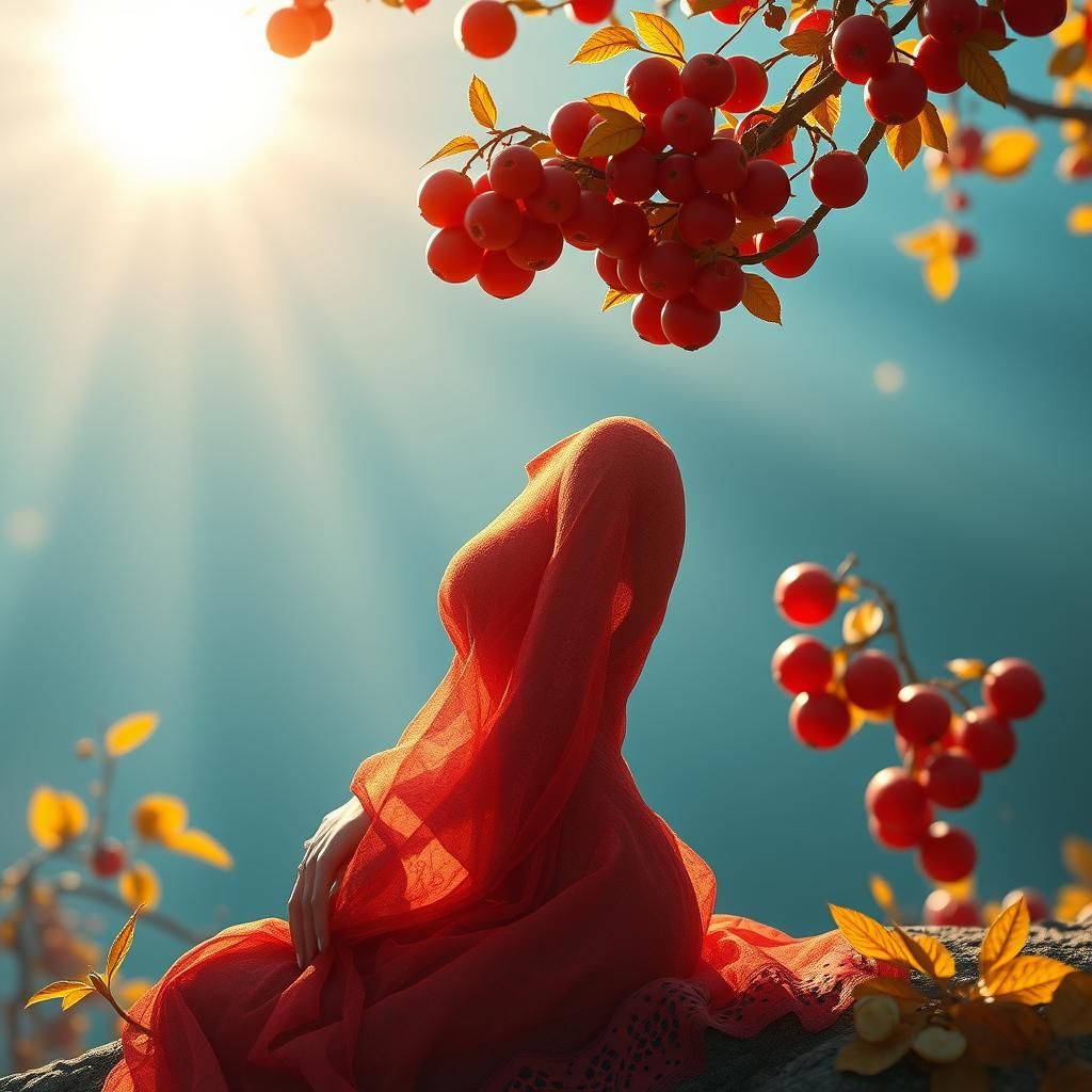 Strawberry Woman in Golden Light: Fantasy Art