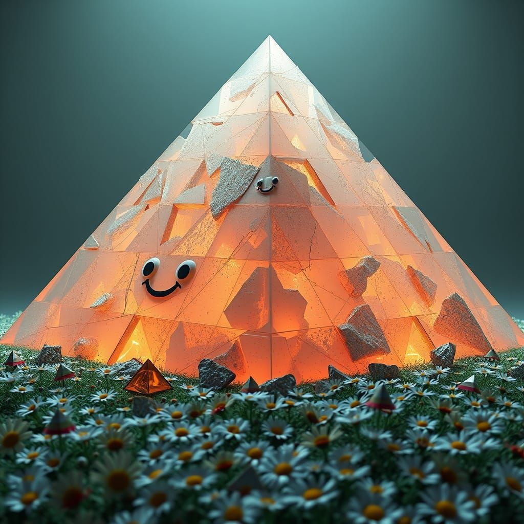 Colossal Smiling Pyramid in Hyperrealistic CGI Style