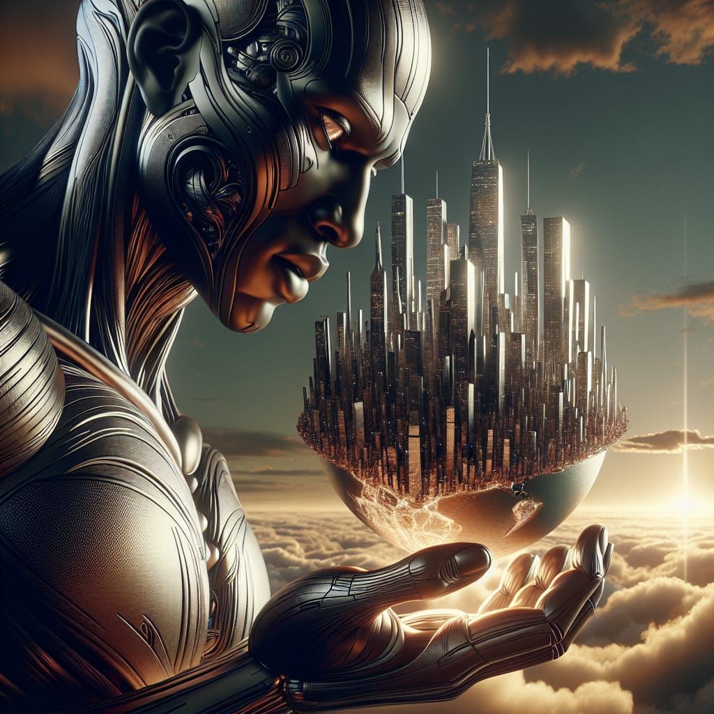 Afrofuturist Titan Enclosing New York Skyline
