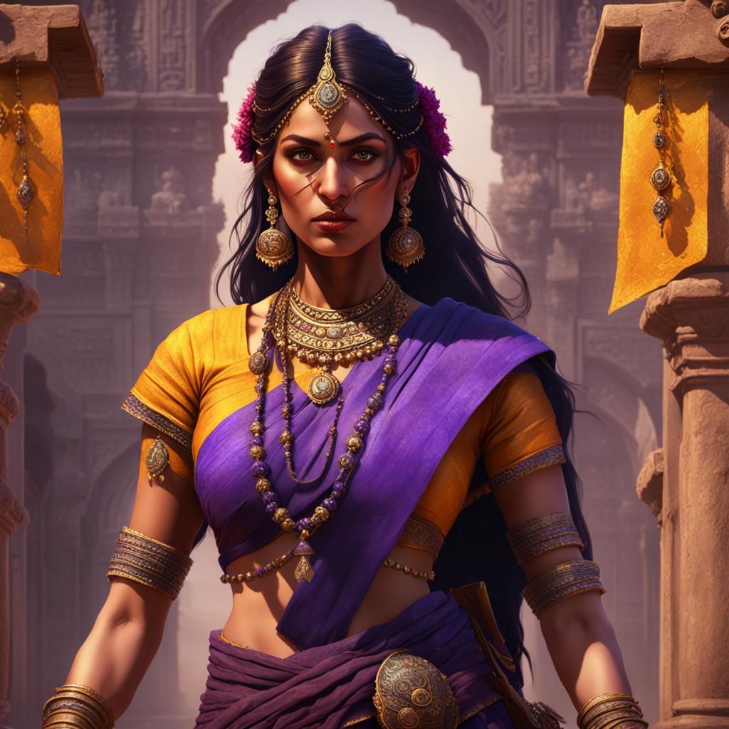 Beautiful Indian Warrior Woman in Dark Fantasy Art