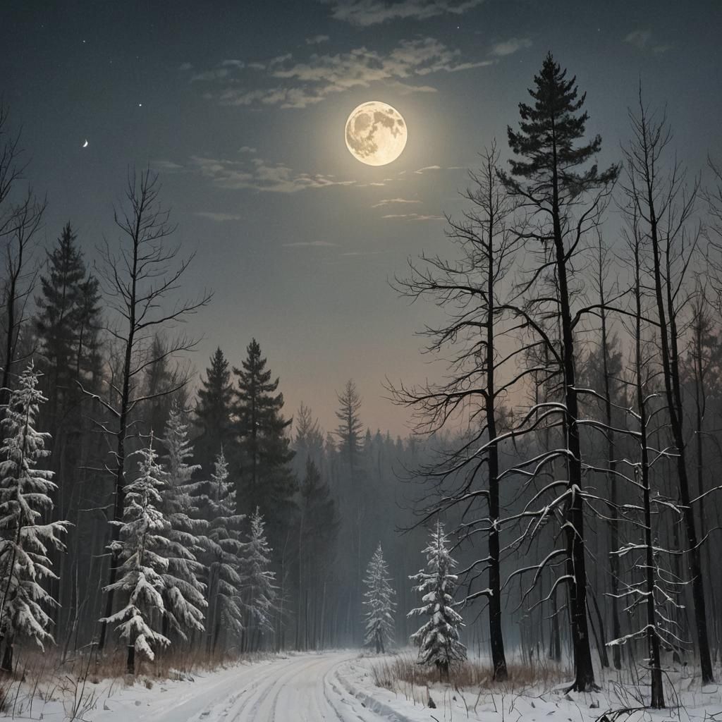 Sinister Moon Over Forest in Central Russia