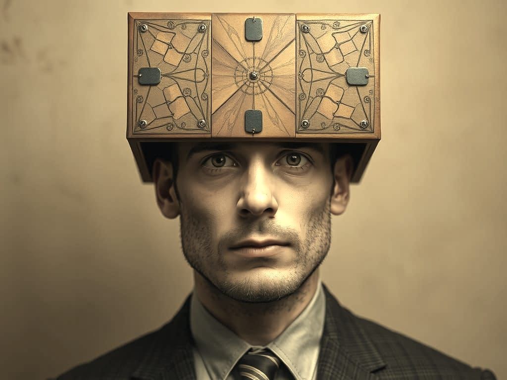 Surrealist Figure with Geometric Head