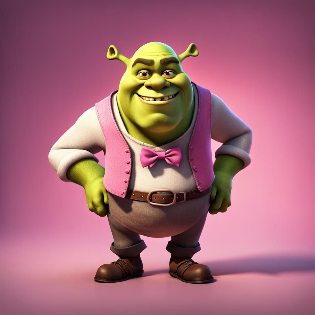 Shrek with Pink Bow: 3D Digital Art