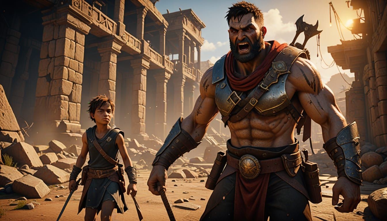 David and Goliath: Epic 3D Video Game Scene