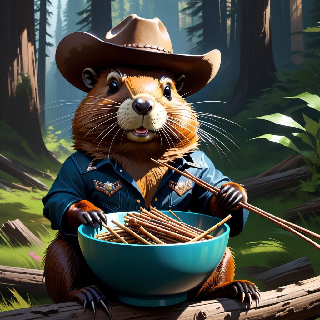 Kawaii Cowboy Beaver Eats Sticks, Graffiti Art