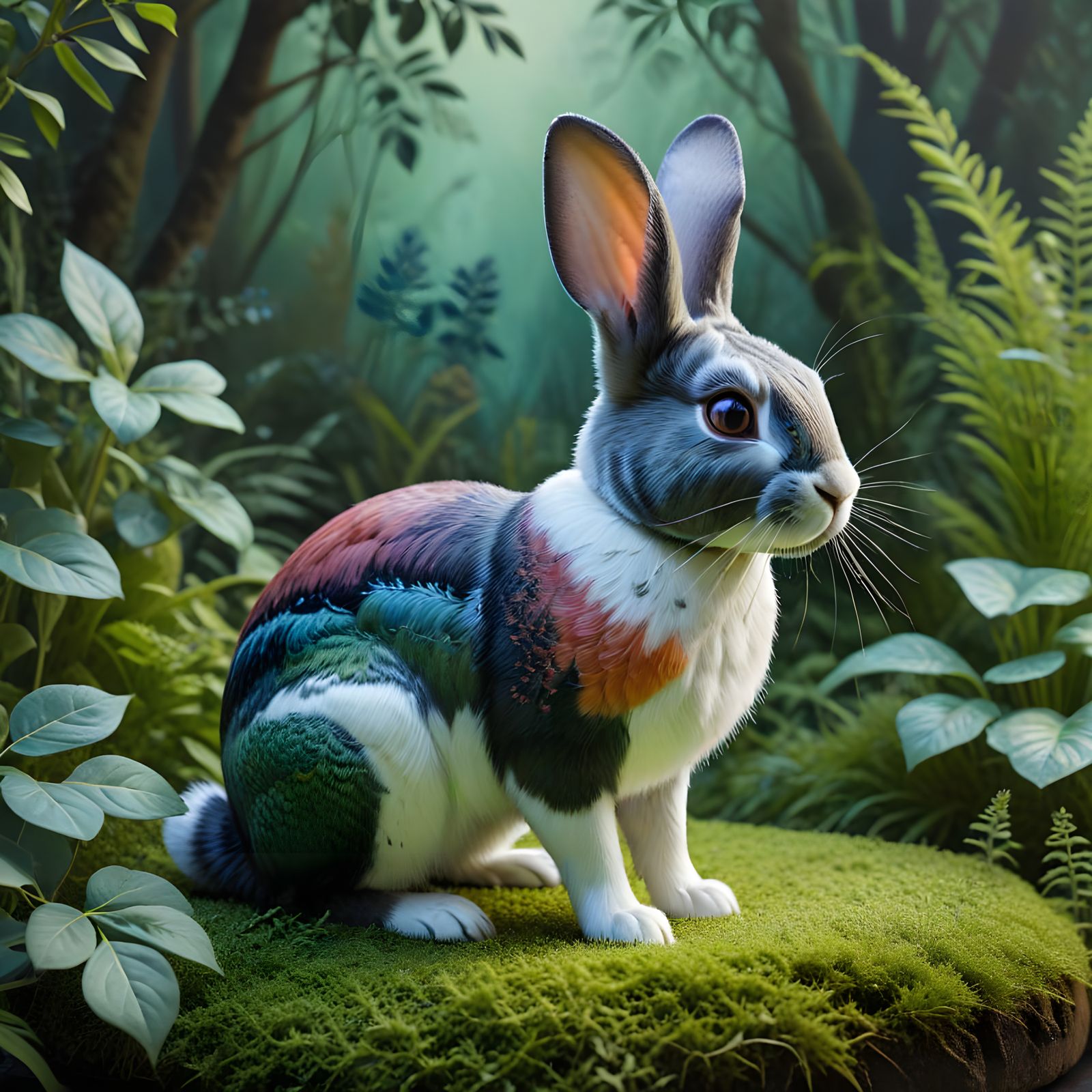 Vintage-Style Tri Color Rex Rabbit Portrait