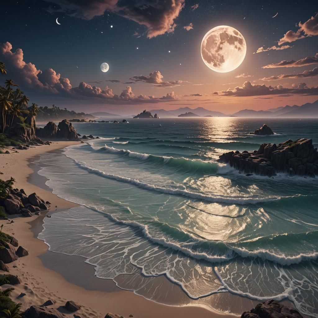 Mesmerizing Moonlit Beach: Detailed Matte Painting