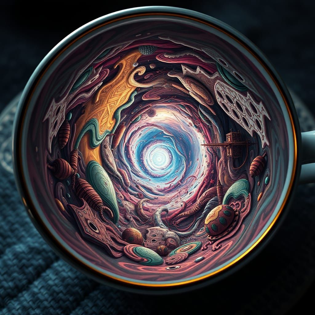 Chaotic Abyss Inside Teacup Reveals Surreal Infinity