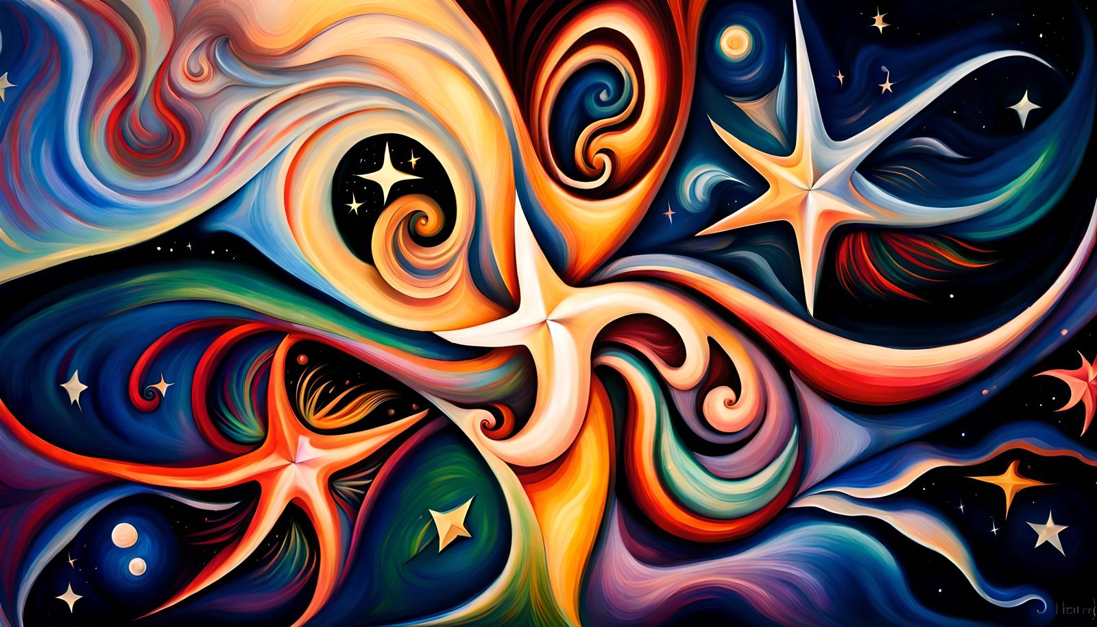 Swirling Stars in Cosmic Dance: An Impasto Oil Painting