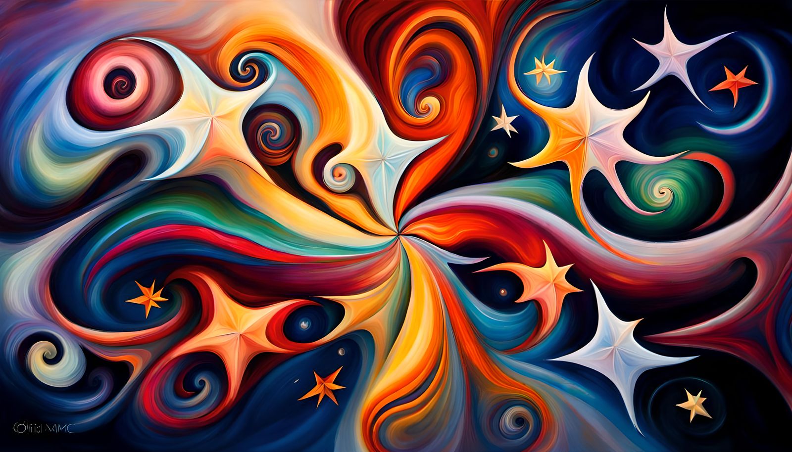 Iridescent Stars Dance in Cosmic Oil Painting