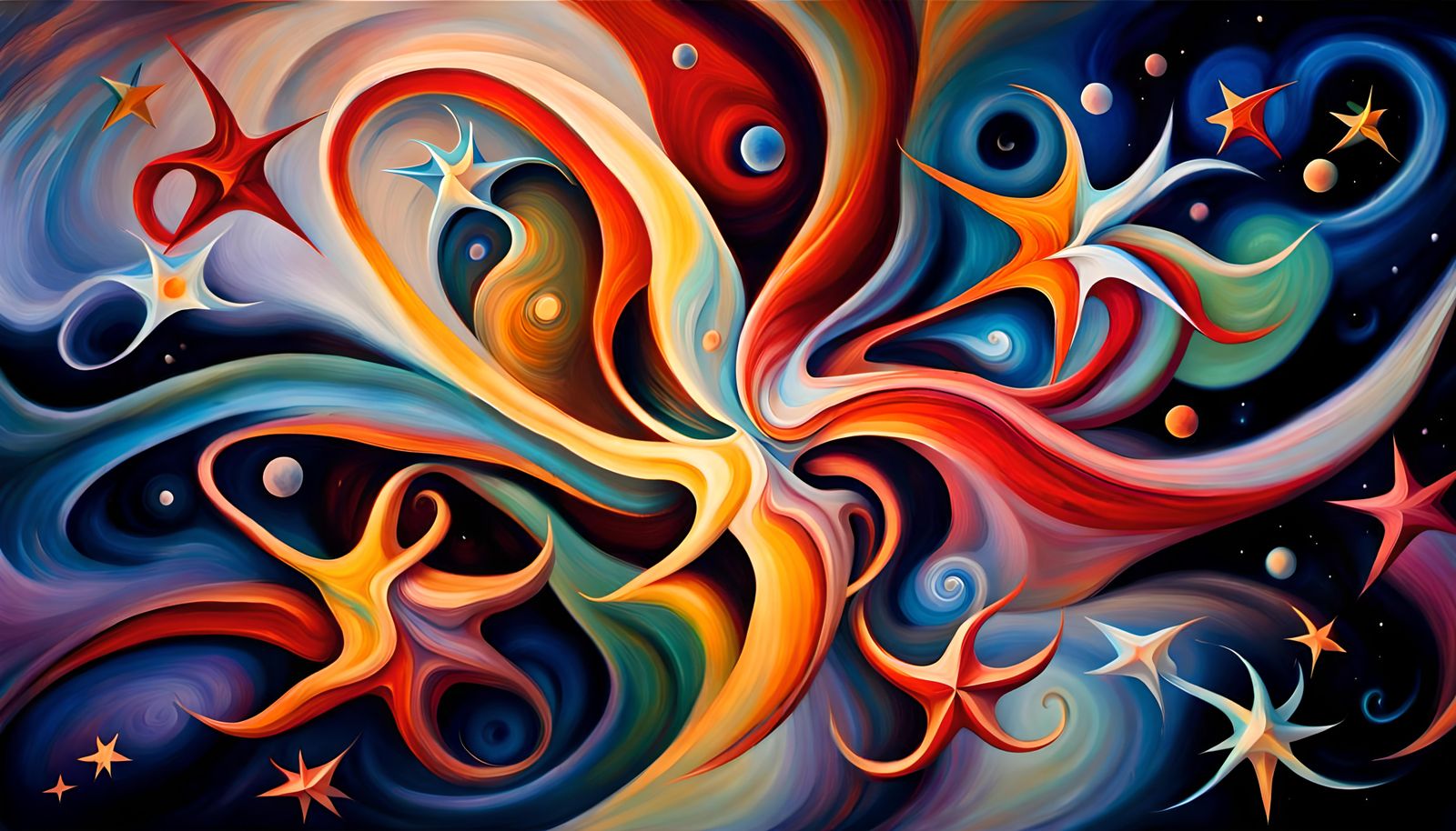 Cosmic Star Dance in Vivid Impasto Oil Style