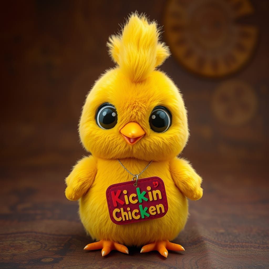 Vibrant Chicken Plush Toy in Dreamlike Setting