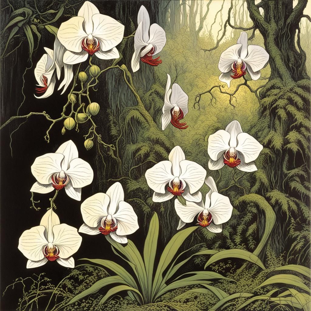 Orchids in Bernie Wrightson Comic Style