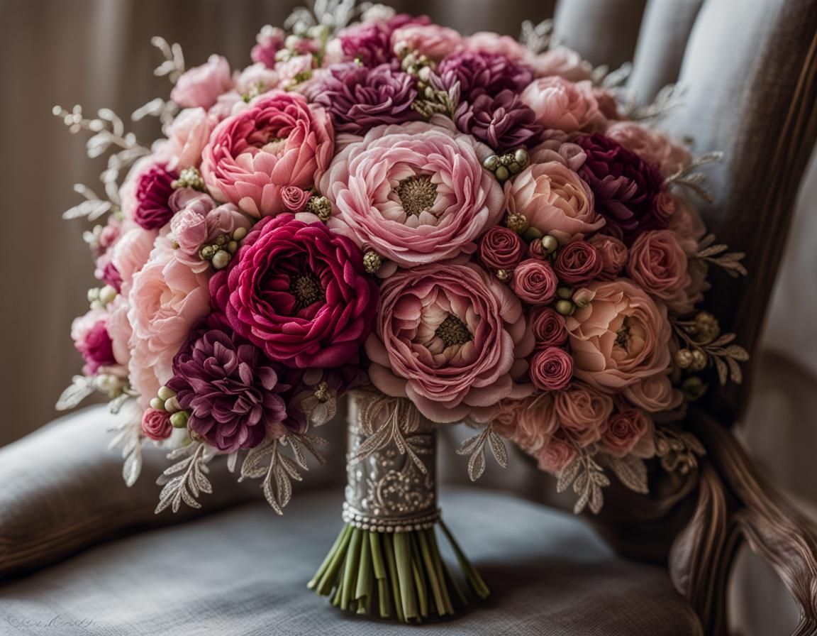 Elegant Embroidered Summer Bouquet with Crystal Beads