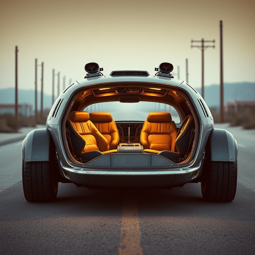 Futuristic Vehicle on Desolate Street in Retro Style