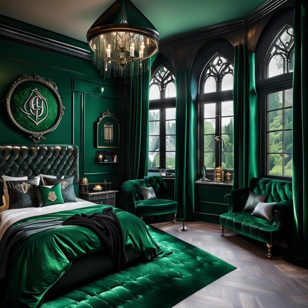 Luxurious Harry Potter Inspired Bedroom in Green and Silver