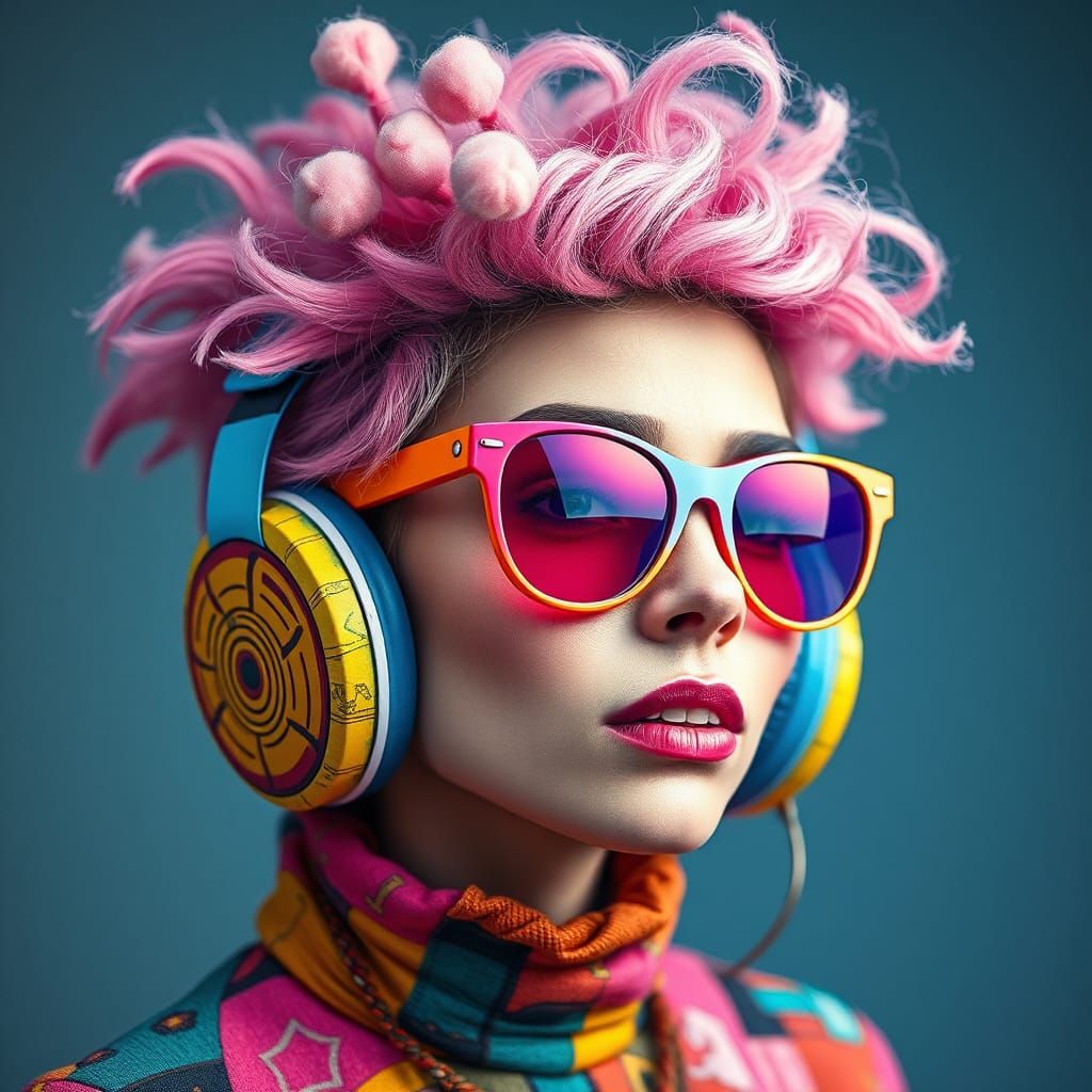 Whimsical Woman with Rainbow Glasses, as Astral Illustration