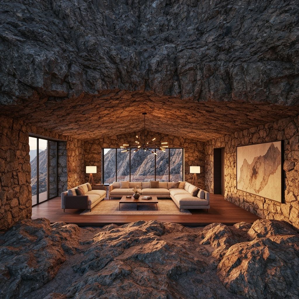 Luxurious Mountain Home Interior with Warm Lighting