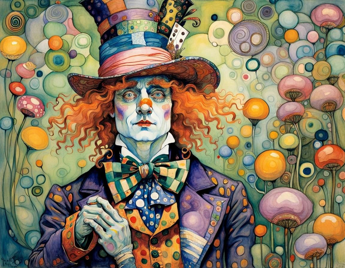 Mad Hatter in Wonderland: Klimt-Inspired Art Nouveau