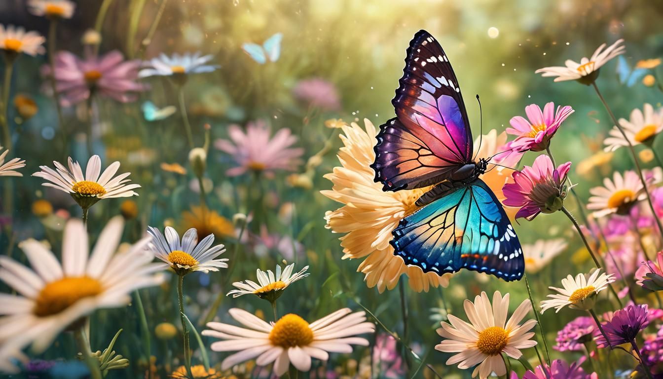 Butterfly in Dreamy Meadow: Whimsical Fantasy Art