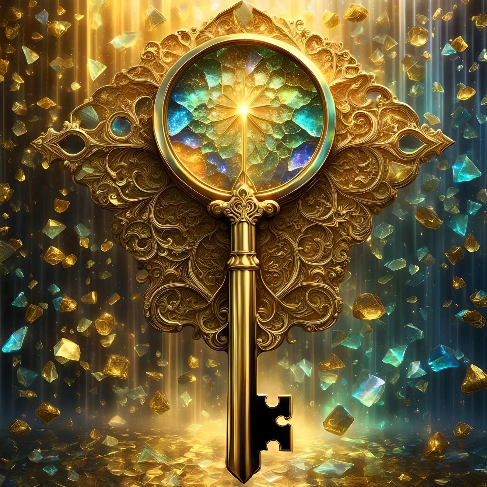 Divine Gold Key with Broken Glass Effect