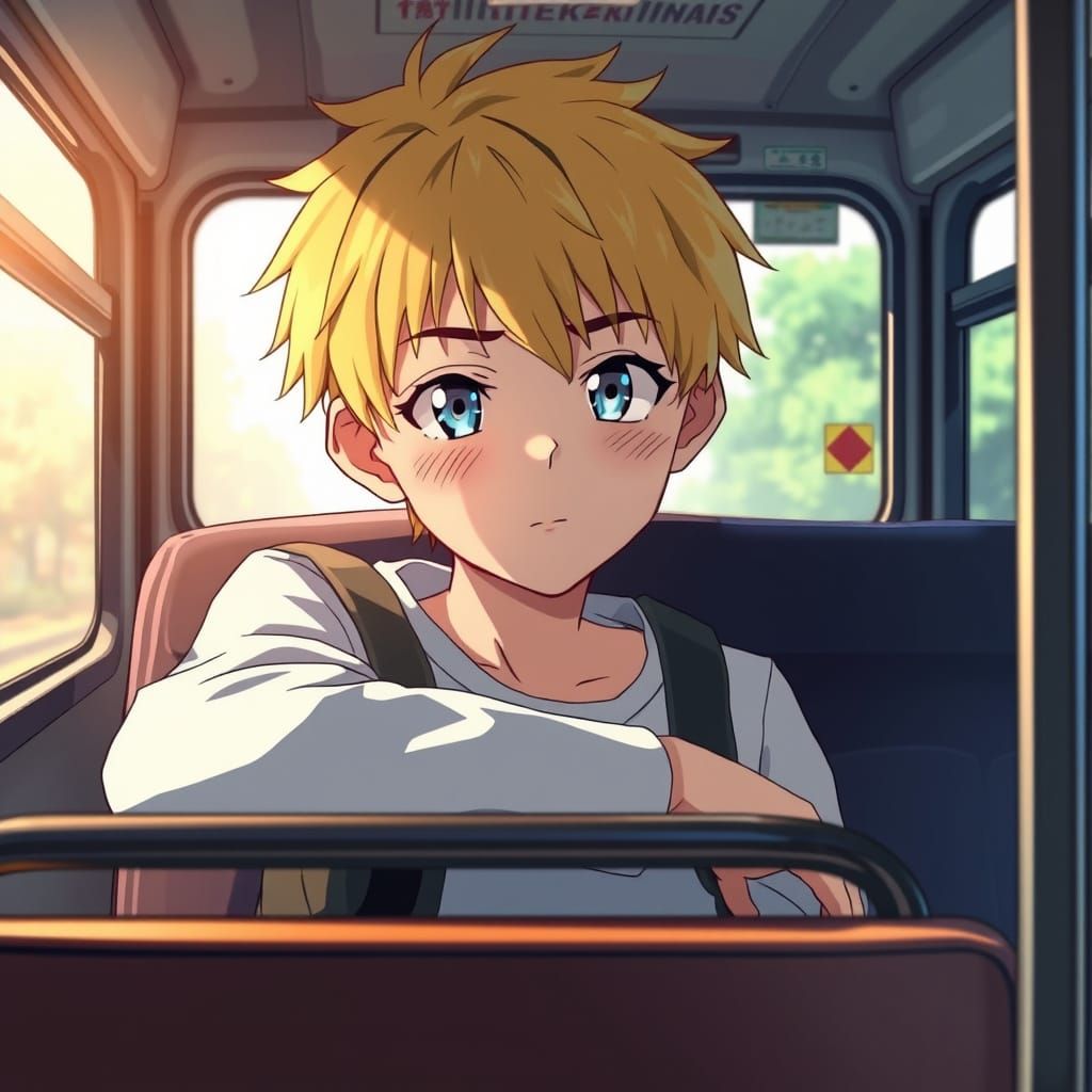 Cute 10-Year-Old Anime Boy with Bright Blue Eyes and Blonde ...