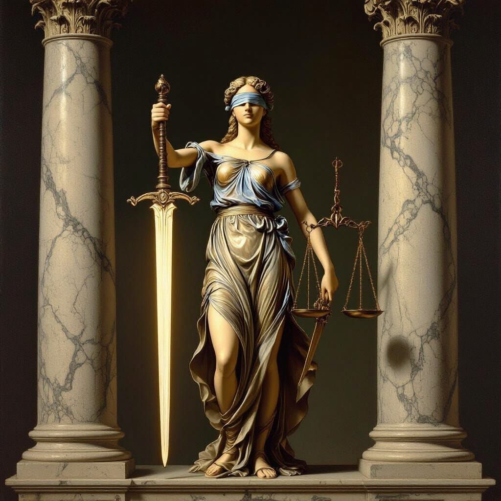 Justice Archetype with Sword and Scales in Renaissance Style
